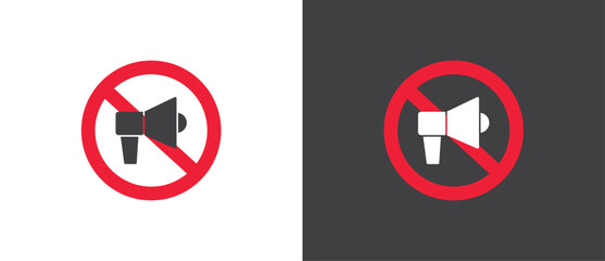 Poster - No Horn Traffic Icon, Vector illustration of red crossed out circular no traffic sign with sound icon inside. No horn symbol. No loud sound symbol icon in black and white background.