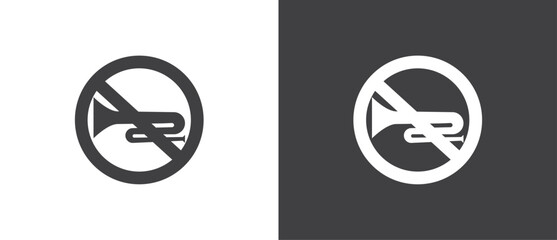 Poster - Icon of No Trumpet and horn, Vector illustration of  crossed out circular no traffic sign with trumpet icon inside. No horn symbol. No loud sound symbol icon in black and white background.