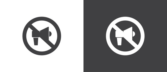 Canvas Print - Flat Icon of No megaphone, Vector illustration of  crossed out circular no traffic sign with sound icon inside. No horn symbol. No loud sound symbol icon in black and white background.