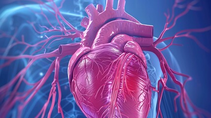 human blood vessels with heart anatomy 3d illustration