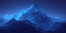 Glowing Blue Mountain Peak With A Path Line