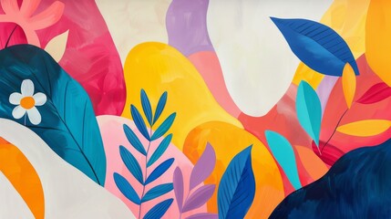 Wall Mural - Pastel Garden: Abstract Floral and Leaf Shapes