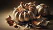 A cluster of garlic bulbs, highlighting the intricate layers of papery skin and the earthy tones