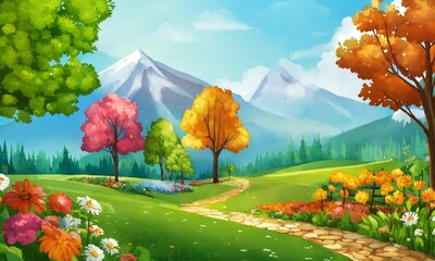 Wall Mural - landscape with flowers