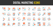 © Vector Market - Digital marketing icons set. Such as seo, content, website, social media, sales, online advertising, notification, contact, viral, wifi, discount, survey, increase, global, mail vector icon collection