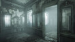 © mikeosphoto - A desolate, fog-filled room with weathered mirrors reflecting the decay within an eerie, forsaken house