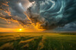 dramatic cloudscape, torando on rural background with horizon, weather or meteorology concept (2)