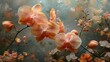   A close-up of a group of flowers with orange and pink petals in the foreground and a blurred background