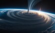 Electric blue hurricane approaching Earth, a stunning astronomical phenomenon