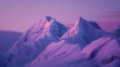 The surreal beauty of an ice mountain range captured in the soft light of twilight, its peaks bathed in hues of purple and pink as the last light of day fades into darkness.