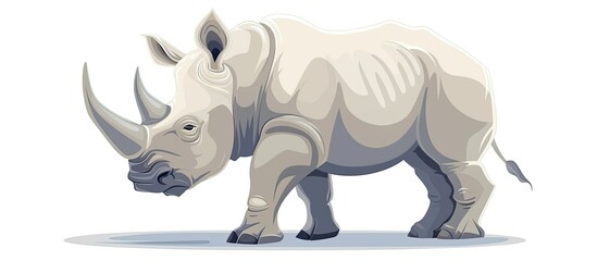 Canvas Print - A white rhinoceros sculpture with a detailed jaw and snout is displayed on a white background. This terrestrial animal figure is a toy inspired by wildlife events