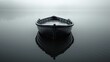   A monochromatic image featuring a vessel on a tranquil water expanse, amidst a hazy sky