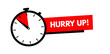 Hurry up! Clock with red ribbon, stopwatch, last chance, running out time vector illustration