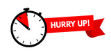 Fototapeta  - Hurry up! Clock with red ribbon, stopwatch, last chance, running out time vector illustration