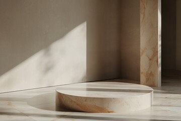 Wall Mural - luxurious stone marble round pedestal podium in sunlight, design for premium product display showcase