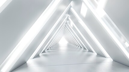 Wall Mural - futuristic white corridor with triangular geometry and bright lighting. modern minimalistic design i