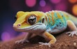 Cute gecko on blurred bokeh background.