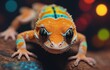 Macro photography of a colorful dragon lizard with a star in its eyes