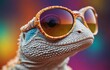 Vision care for reptiles closeup of an electric blue lizard in sunglasses