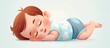 A child is peacefully sleeping on his stomach, with his tiny ear and eyelash pressed against the white background, finding comfort and leisure