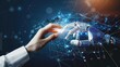 © Tawassul - Robot AI, Machine learning, Hands of robot and human touching on big data network connection background, AI generate.