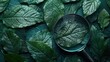 © Татьяна Креминская - A conceptual shot of a magnifying glass over a detailed texture that resembles healthy skin, surrounded by green leaves, emphasizing the importance of close examination and natural health