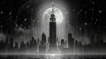 Wall Mural - Monochrome City Glow