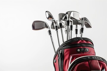 Golf clubs in modern bag isolated on white background