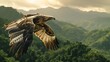 Majestic Philippine Eagle Soaring Over Mountainous Landscape