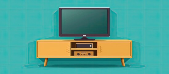 Canvas Print - A rectangular flat screen TV, an output device, is perched atop a wooden entertainment center, a table used for displaying electronic multimedia gadgets like computer monitor accessories