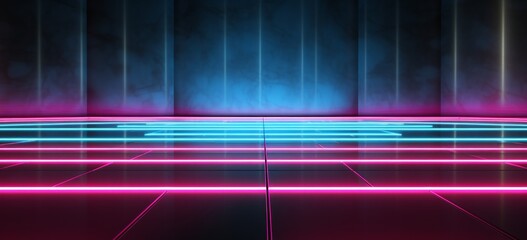 Wall Mural - neon lights with strings of neon and neon lights on dark ground