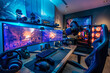 A tech-savvy gaming room with AI-assisted game recommendations and immersive virtual reality setups.