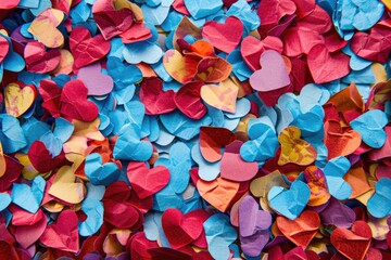 Wall Mural - Heart-Shaped Confetti in Beautiful Colors for Valentine's Day: Nubes of Love on 14th February Background