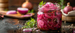 pickled onions stored in a glass jar, preserved in tangy vinegar or brine solution