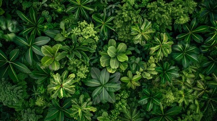 Wall Mural - The ground is covered with tropical green leaves, 