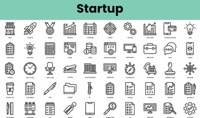 Wall Mural - Set of startup icons. Linear style icon bundle. Vector Illustration