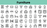 Fototapeta  - Set of furniture icons. Linear style icon bundle. Vector Illustration