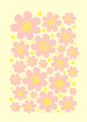 Aufkleber - Naive retro hippie style collage flower poster. Abstract groovy vintage floral design. Daisy pattern in pink and yellow pastel color. Vector illustration 