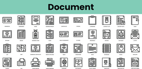 Wall Mural - Set of document icons. Linear style icon bundle. Vector Illustration