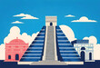 a vector illustration of a chicen itza, mexico pyramids with a staircase 