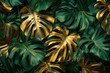 Luxurious Gold and Green Monstera Leaf Pattern, Abstract Nature Wallpaper
