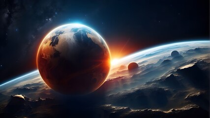 Wall Mural - Moon, Earth, and the brilliant sun are depicted in this concept of a lunar eclipse in space.