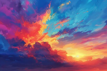 Wall Mural - Ethereal Dreamy Summer Sunset Sky with Vibrant Colors and Peaceful Atmosphere, Digital Painting