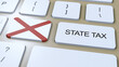 Alabama State Tax with Flag. Button and Text Animation