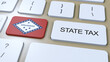 Arkansas State Tax with Flag. Button and Text Animation