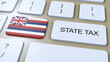Hawaii State Tax with Flag. Button and Text Animation