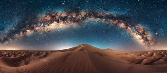 Wall Mural - scenic view of the vast expanse of the starry night sky with the milky way galaxy seen over an arid 