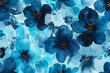 Vibrant Watercolor Flowers Pattern in Shades of Blue and Black - Abstract Floral Background