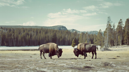 Wall Mural - Two bison in Yellowstone National Park