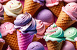 ice cream in a waffle cone on a pink background. Ice cream wallpaper